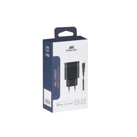 Rivacase Ładowarka Sieciowa + Lightning MFi 3,4A / 2xUSB czarna