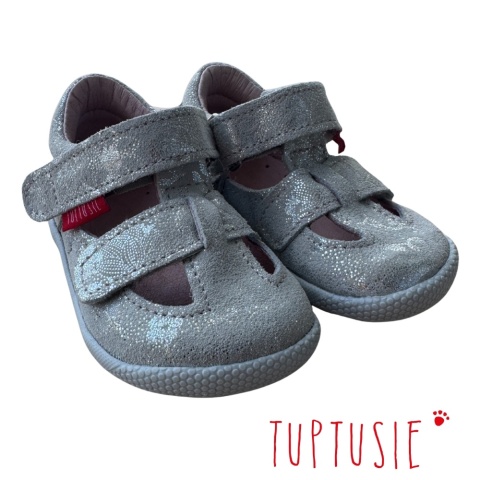 BAREFOOT Sandałki Mazurek srebro kwiatki skóra rzepa BAREFOOT Sandałki Mazurek srebro kwiatki skóra rzepa