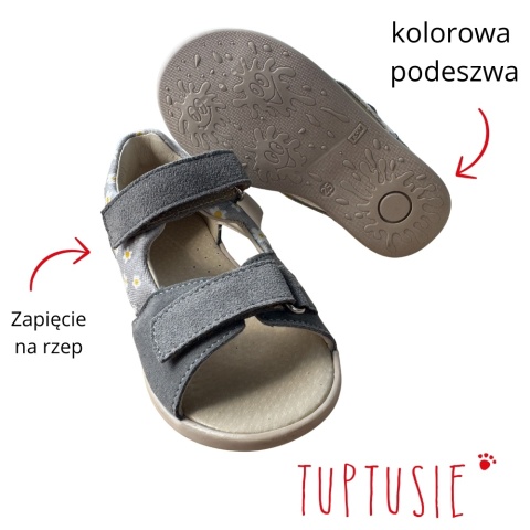 Sandałki Mido Daisy skóra rzepa popiel kwiatki r. Sandałki Mido Daisy skóra rzepa popiel kwiatki r.